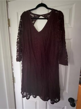 Maurices Lace V-Neck Long Sleeve Dress in Burgundy